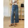 image:imagechouyatou Womens Eyelet Embroidery High Waisted Flared Straight Leg Jeans Y2k Loose Denim Cropped PantsRetro Blue
