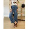 image:imagechouyatou Womens Eyelet Embroidery High Waisted Flared Straight Leg Jeans Y2k Loose Denim Cropped PantsRetro Blue