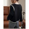 image:imagechouyatou Womens Fall VNeck Contrast Color Knit Cardigan Sweater Double Breasted Tweed Sweater BlazerBlack
