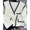 image:imagechouyatou Womens Fall VNeck Contrast Color Knit Cardigan Sweater Double Breasted Tweed Sweater BlazerWhite