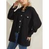 image:imagechouyatou Womens Fashion Drop Shoulder Button Up Sweatshirt Loose Oversized Waffle Knit Shirt Blouse ShacketBlack