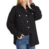 image:imagechouyatou Womens Fashion Drop Shoulder Button Up Sweatshirt Loose Oversized Waffle Knit Shirt Blouse ShacketBlack