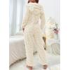image:imagechouyatou Womens Furry Sherpa Onesie Pajamas Lounge Heart Jacquard One Piece Romper Cute Ear Hood JumpsuitBeige