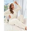 image:imagechouyatou Womens Furry Sherpa Onesie Pajamas Lounge Heart Jacquard One Piece Romper Cute Ear Hood JumpsuitBeige