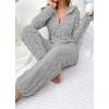 image:imagechouyatou Womens Furry Sherpa Onesie Pajamas Lounge Heart Jacquard One Piece Romper Cute Ear Hood JumpsuitGrey