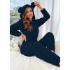 image:imagechouyatou Womens Furry Sherpa Onesie Pajamas Lounge Heart Jacquard One Piece Romper Cute Ear Hood JumpsuitNavy Blue