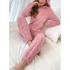 image:imagechouyatou Womens Furry Sherpa Onesie Pajamas Lounge Heart Jacquard One Piece Romper Cute Ear Hood JumpsuitPink