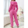 image:imagechouyatou Womens Furry Sherpa Onesie Pajamas Lounge Heart Jacquard One Piece Romper Cute Ear Hood JumpsuitRose Red