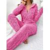 image:imagechouyatou Womens Furry Sherpa Onesie Pajamas Lounge Heart Jacquard One Piece Romper Cute Ear Hood JumpsuitRose Red