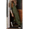 image:imagechouyatou Womens Fuzzy Fleece Overall Adjustable Strap Warm Winter Bib Overalls Casual JumpsuitsArmy Green