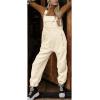 image:imagechouyatou Womens Fuzzy Fleece Overall Adjustable Strap Warm Winter Bib Overalls Casual JumpsuitsBeige