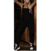 image:imagechouyatou Womens Fuzzy Fleece Overall Adjustable Strap Warm Winter Bib Overalls Casual JumpsuitsBlack