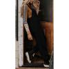 image:imagechouyatou Womens Fuzzy Fleece Overall Adjustable Strap Warm Winter Bib Overalls Casual JumpsuitsBlack