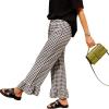 image:imagechouyatou Womens Gingham Ruffle Hem Palazzo Trousers Flared Leg Elastic Waist Wide Leg Cotton Crop PantsBlack