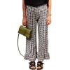 image:imagechouyatou Womens Gingham Ruffle Hem Palazzo Trousers Flared Leg Elastic Waist Wide Leg Cotton Crop PantsBlack