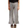 image:imagechouyatou Womens Gingham Ruffle Hem Palazzo Trousers Flared Leg Elastic Waist Wide Leg Cotton Crop PantsBlack