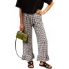 image:imagechouyatou Womens Gingham Ruffle Hem Palazzo Trousers Flared Leg Elastic Waist Wide Leg Cotton Crop PantsBlack
