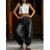 image:imagechouyatou Womens Gingham Ruffle Hem Palazzo Trousers Flared Leg Elastic Waist Wide Leg Cotton Crop PantsBlack Grey