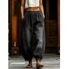 image:imagechouyatou Womens Gingham Ruffle Hem Palazzo Trousers Flared Leg Elastic Waist Wide Leg Cotton Crop PantsBlack Grey