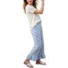 image:imagechouyatou Womens Gingham Ruffle Hem Palazzo Trousers Flared Leg Elastic Waist Wide Leg Cotton Crop PantsBlue