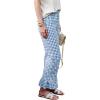 image:imagechouyatou Womens Gingham Ruffle Hem Palazzo Trousers Flared Leg Elastic Waist Wide Leg Cotton Crop PantsBlue