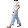 image:imagechouyatou Womens Gingham Ruffle Hem Palazzo Trousers Flared Leg Elastic Waist Wide Leg Cotton Crop PantsBlue