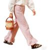image:imagechouyatou Womens Gingham Ruffle Hem Palazzo Trousers Flared Leg Elastic Waist Wide Leg Cotton Crop PantsPink