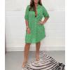 image:imagechouyatou Womens Lace Eyelet Embroidery Button Down Shirt Mini Dress Boho Side Slit Button Up Tunic ShirtsGreen