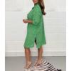 image:imagechouyatou Womens Lace Eyelet Embroidery Button Down Shirt Mini Dress Boho Side Slit Button Up Tunic ShirtsGreen