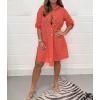 image:imagechouyatou Womens Lace Eyelet Embroidery Button Down Shirt Mini Dress Boho Side Slit Button Up Tunic ShirtsRed