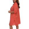 image:imagechouyatou Womens Lace Eyelet Embroidery Button Down Shirt Mini Dress Boho Side Slit Button Up Tunic ShirtsRed