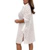 image:imagechouyatou Womens Lace Eyelet Embroidery Button Down Shirt Mini Dress Boho Side Slit Button Up Tunic ShirtsWhite
