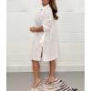 image:imagechouyatou Womens Lace Eyelet Embroidery Button Down Shirt Mini Dress Boho Side Slit Button Up Tunic ShirtsWhite