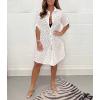 image:imagechouyatou Womens Lace Eyelet Embroidery Button Down Shirt Mini Dress Boho Side Slit Button Up Tunic ShirtsWhite