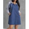 image:imagechouyatou Womens Long Sleeve Denim Hoodie Dress Pullover Midi Jean Sweatshirt Dress with PocketsBlue