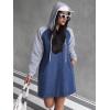 image:imagechouyatou Womens Long Sleeve Denim Hoodie Dress Pullover Midi Jean Sweatshirt Dress with PocketsBlue