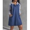 image:imagechouyatou Womens Long Sleeve Denim Hoodie Dress Pullover Midi Jean Sweatshirt Dress with PocketsBlue
