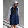 image:imagechouyatou Womens Long Sleeve Denim Hoodie Dress Pullover Midi Jean Sweatshirt Dress with PocketsDark Blue