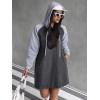 image:imagechouyatou Womens Long Sleeve Denim Hoodie Dress Pullover Midi Jean Sweatshirt Dress with PocketsGrey