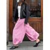 image:imagechouyatou Womens Loose Fit Striped Lantern Harem Pants Elastic Waist Wide Leg Palazzo Trousers CulottesPink