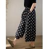image:imagechouyatou Womens Loose Polka Dot Cotton Pants Elastic Drawstring Wide Leg Palazzo Lantern Harem PantsBlack