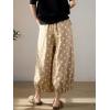 image:imagechouyatou Womens Loose Polka Dot Cotton Pants Elastic Drawstring Wide Leg Palazzo Lantern Harem PantsKhaki