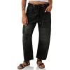 image:imagechouyatou Womens Patchwork Mid Rise Barrel Jeans Wide Leg Baggy Loose Y2k Boyfriend Denim Pants JeansBlack