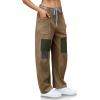 image:imagechouyatou Womens Patchwork Mid Rise Barrel Jeans Wide Leg Baggy Loose Y2k Boyfriend Denim Pants JeansBrown