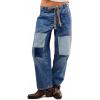 image:imagechouyatou Womens Patchwork Mid Rise Barrel Jeans Wide Leg Baggy Loose Y2k Boyfriend Denim Pants JeansDark Blue