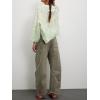 image:imagechouyatou Womens Patchwork Mid Rise Barrel Jeans Wide Leg Baggy Loose Y2k Boyfriend Denim Pants JeansGreen