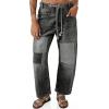image:imagechouyatou Womens Patchwork Mid Rise Barrel Jeans Wide Leg Baggy Loose Y2k Boyfriend Denim Pants JeansGrey