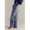 image:imagechouyatou Womens Patchwork Mid Rise Barrel Jeans Wide Leg Baggy Loose Y2k Boyfriend Denim Pants JeansLight Blue