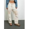 image:imagechouyatou Womens Patchwork Mid Rise Barrel Jeans Wide Leg Baggy Loose Y2k Boyfriend Denim Pants JeansWhite