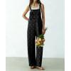 image:imagechouyatou Womens Retro Floral Printed Baggy Denim Bib Overalls Adjustable Strap Wide Leg Jumpsuit Jeans Overall PantBlack